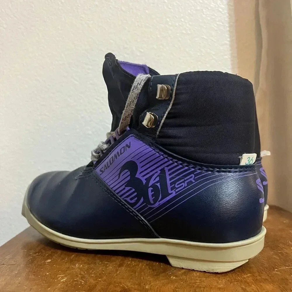 Vintage SALOMON 361 SR Nordic Cross Country Ski Boots Size EU 36 US 6 SNS Purple